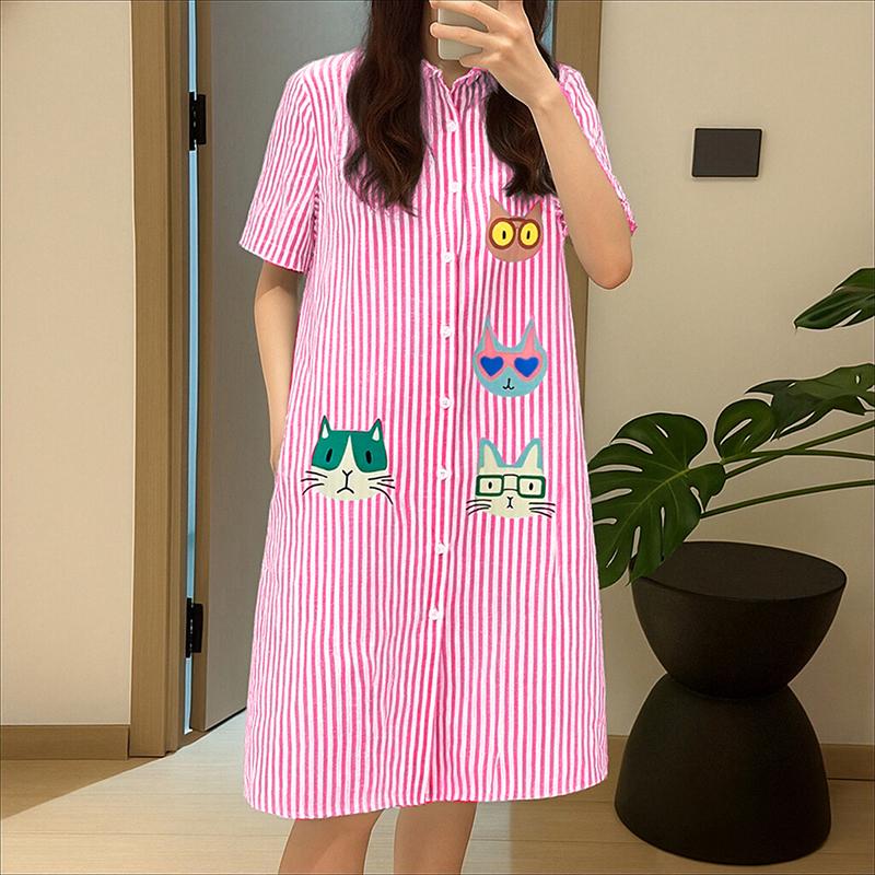 

ZANZEA Women Turn Down Collar Casual Short Sleeve Stripe Dress S рожевий