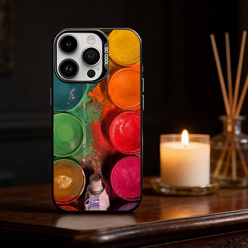 

Watercolors Set Paint Palette Phone Case For iPhone 17 16 15 14 13 12 11 Pro Max Plus Silver Matte Black Cover iPhone12PRO
