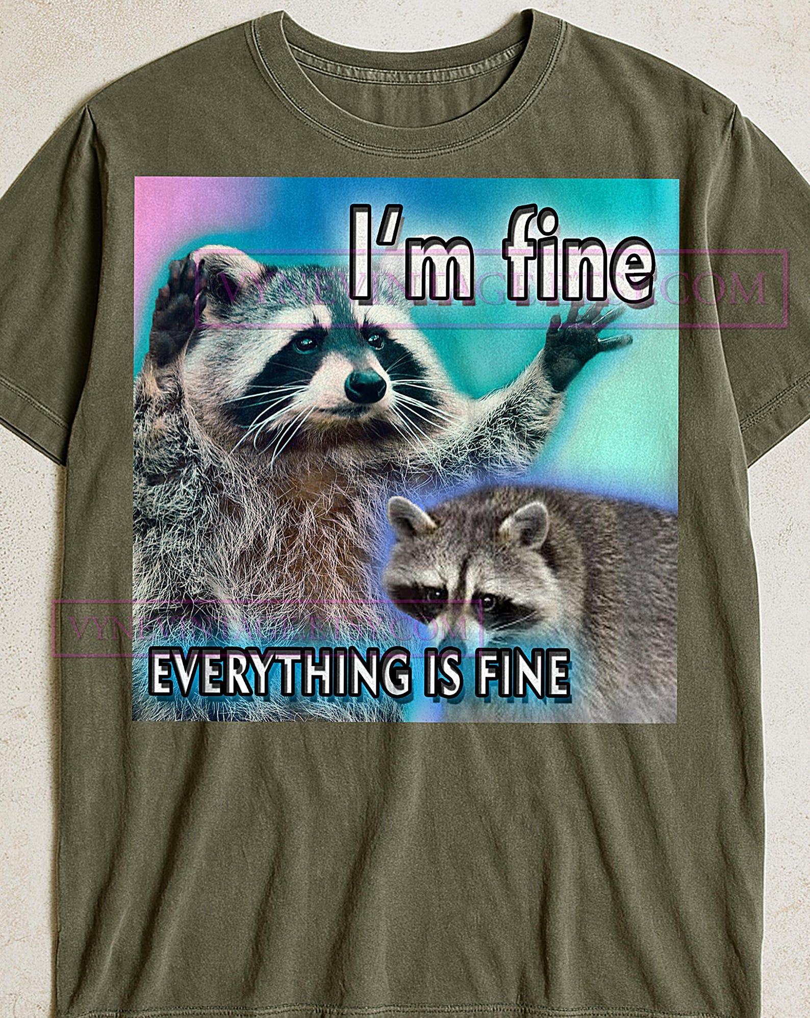 I m Fine Everything Is Fine Raccoon Shirt, Funny Sarcastic Graphic Tee, Mental Health Humor Tee, Raccoon Lover Gift, Humorous Shirt S