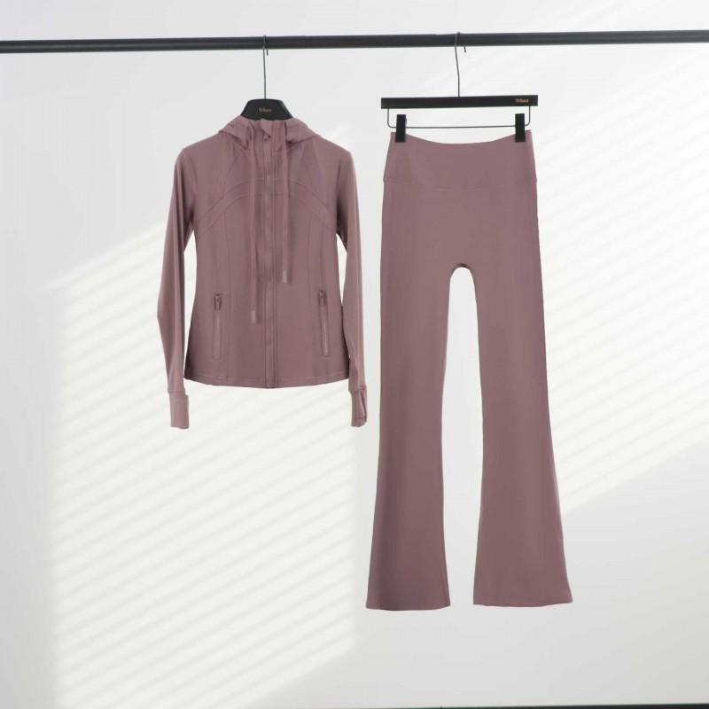 LU Womens Hooded Jacket Flared Pants Set Define Slim Fit Yoga Activewear