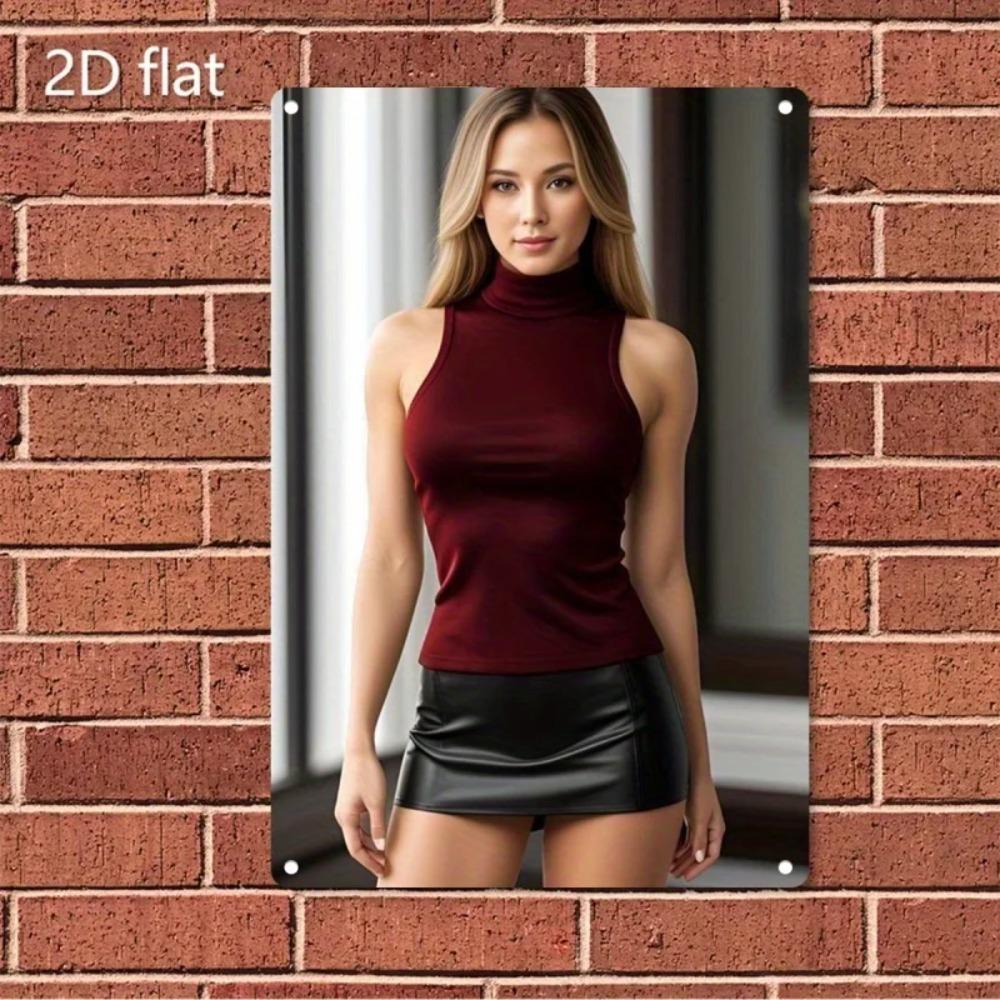Wine Wall Art Metal SignRed Black Female Silhouette DecorMinimalist Iron Home Bar Cafe 20x30cm