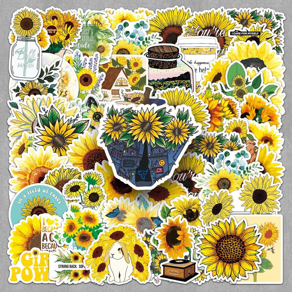 50 Sunflower Cartoon Stickers - DIY Color Plant Decoration for Milk Tea Cups