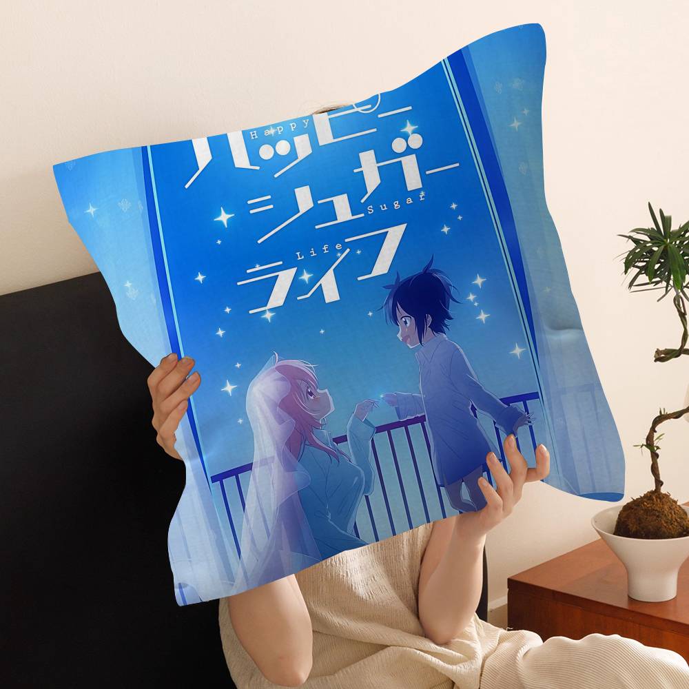 Happy Sugar Life Pillow Covers Cartoon Sofa Decorative Home Doublesided Printing Short Plush Cute Cushion Cover