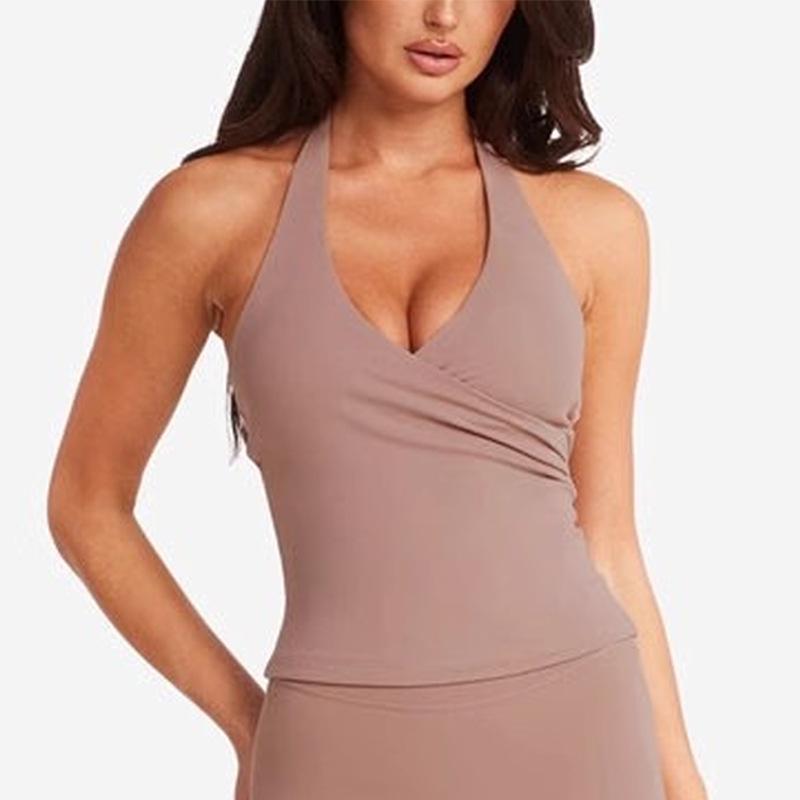 

Женский быстросохнущий спортивный топ с V-образным вырезом, перекрещенными бретелями-халтерами и вкладышами для бюста M