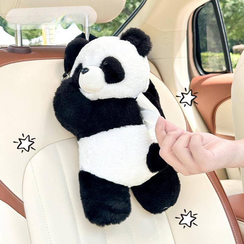 Kreslený panda auto krabička na kapesníky plyšová roztomilá panenka auto autosedačka zadní závěsná auto auto krabice úložný a třídicí