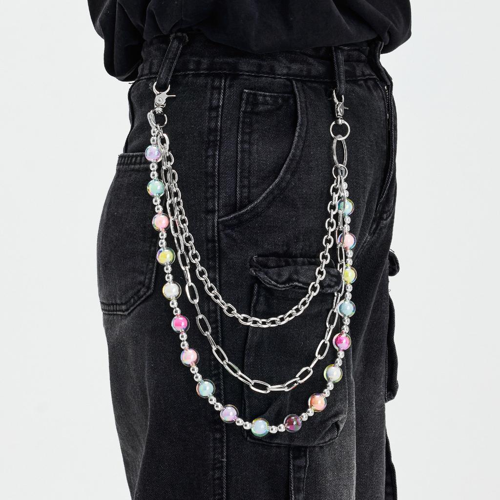 Three-layer Colored Round Bead Trouser Chain Hip-hop Women's Jeans Chain Waist Chain Jewelry Trouser Chain