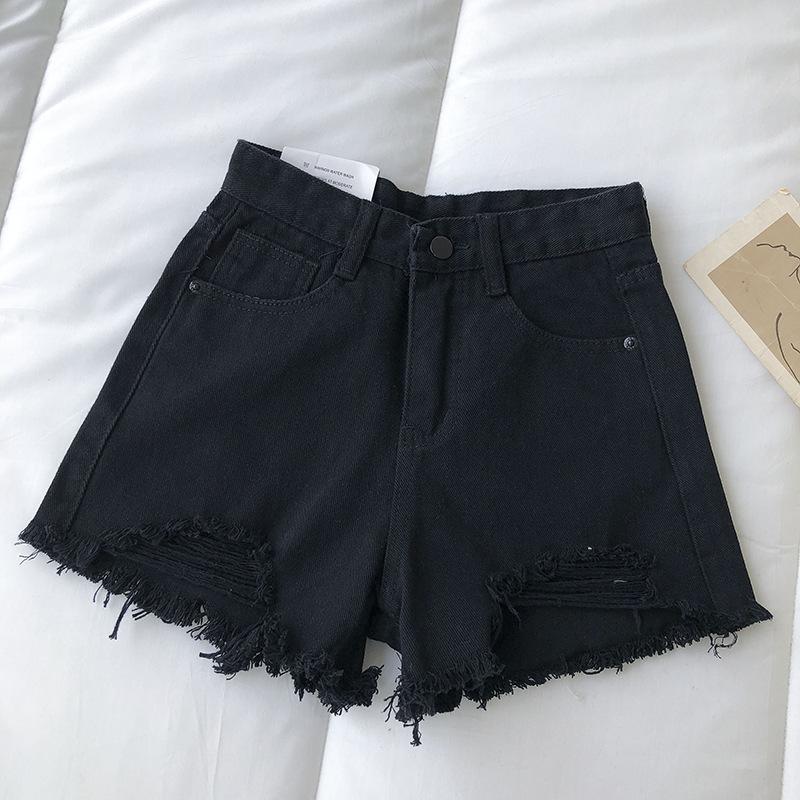 

Брюки Классика и Минимализм Мода Универсальные Сломанные Дыры Женские Летние Тонкие С Высокой Талией Наружные Широкие Джинсовые Шорты Индивидуальность 5XL чёрный