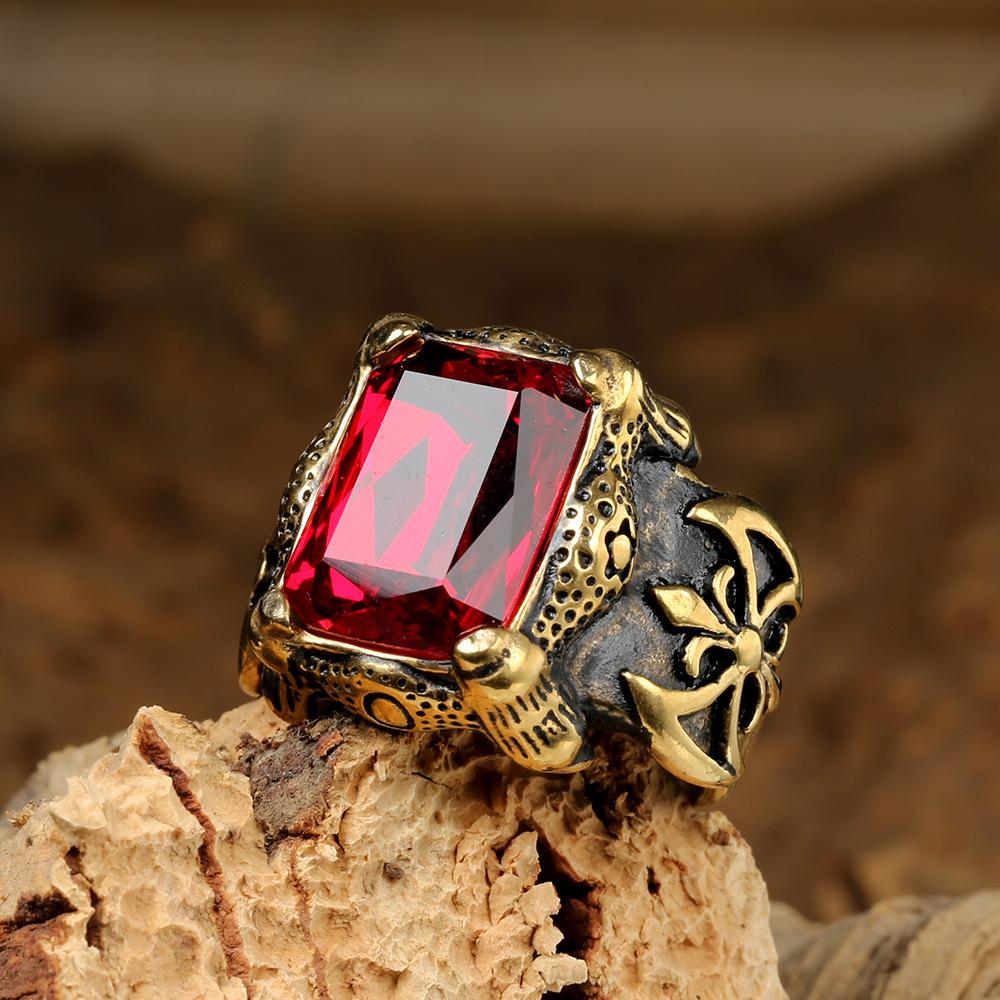 

Панк-готична каблучка з нержавіючої сталі для чоловіків з кількома каменями, дизайн сокири, титанова сталь, вінтажна біжутерія No. 13