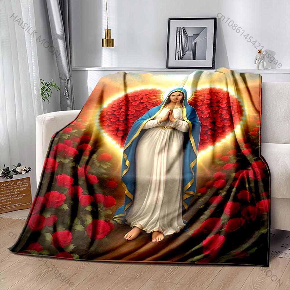 Blessed Virgin Mary Print Blanket Warm Soft and Comfortable Home Travel Blanket Sofa Bedding Camping Cars Cover Blanket for Gift