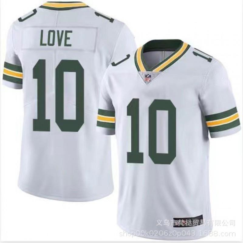 Green White NFL Bay Packers Football Jersey Men Short Sleeve V-Neck Cotton Blend Athletic Wear