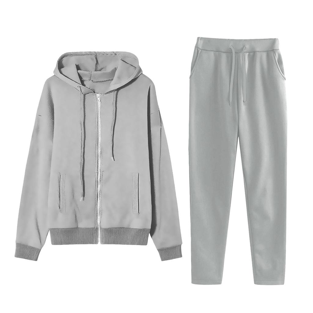 Women's Fashion Solid Color Pullover Casual Fresh Long Sleeve Hooded Sweatshirt Set