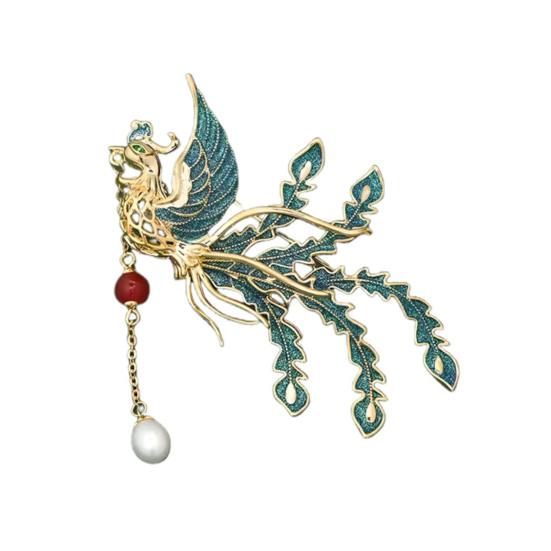 

Brooch Retro Style Phoenix Design Lapel Pin with Faux Pearl Tassel Sweaters Collars Hats Bags Coats Scarves Badge Outfit Accessory синий