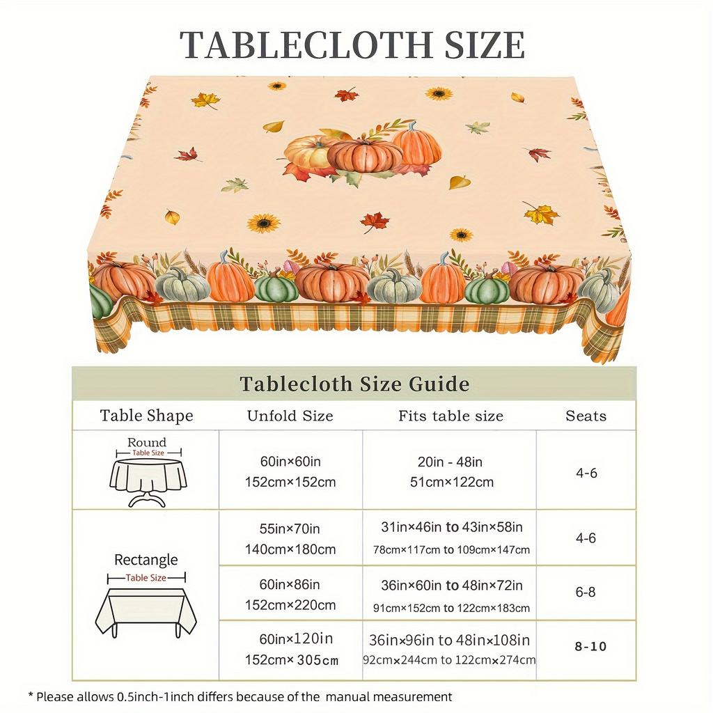 Thanksgiving Fall Rectangle Tablecloths Wedding Decor Autumn Pumpkins Maple Leaf Printed Waterproof Table Cloth for Table Decor