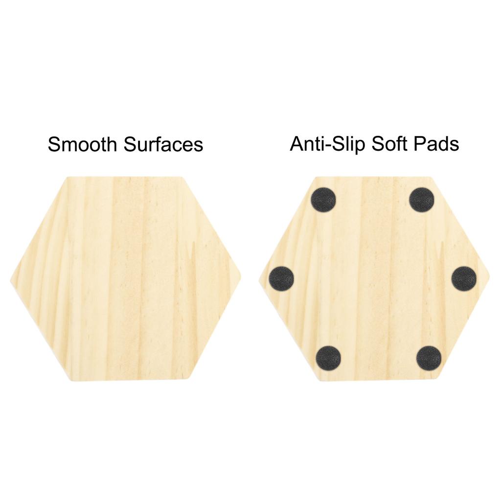 6 Set Unfinished Wood Chips Hexagon Wood Slices DIY Crafts for Blank Wood Chips Handicrafts Wood Engraving with Non-slip Mat