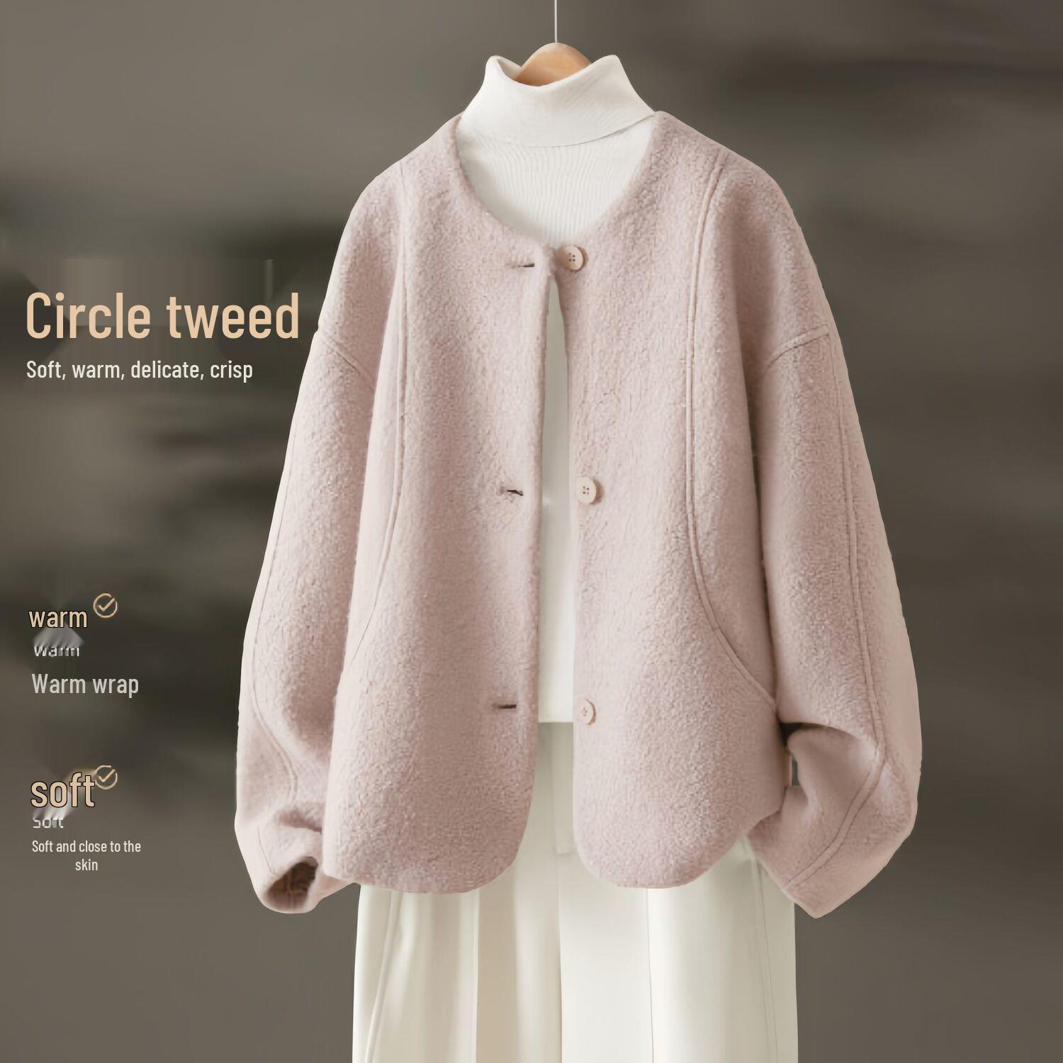 

Женская зимняя короткая куртка из шерсти с текстурой круг 2025 года - Простой дизайн petite для поездок на работу 2XL розовый