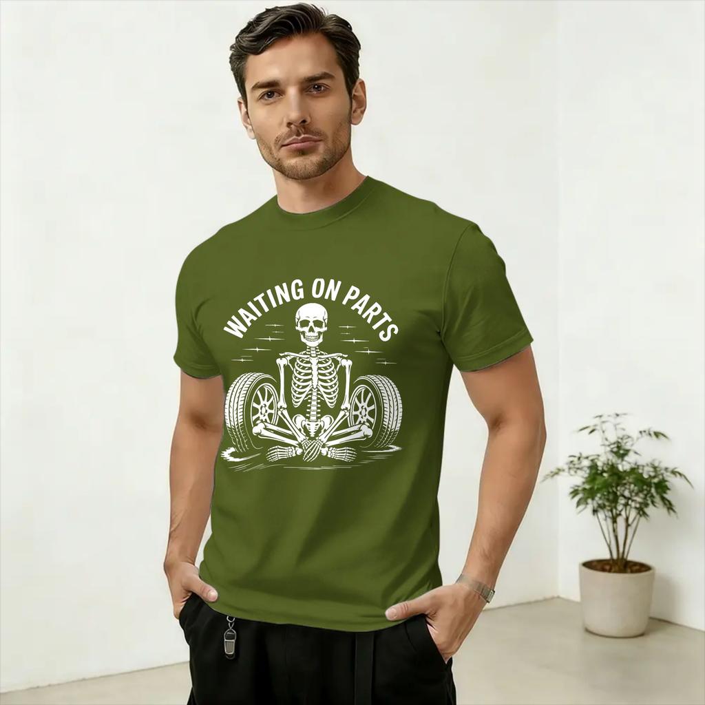 Unisex's Funny Waiting On Parts Mechanic Skeleton Auto Repair Life T Shirts  Pure Cotton Clothes Short Sleeve Round Collar Tee