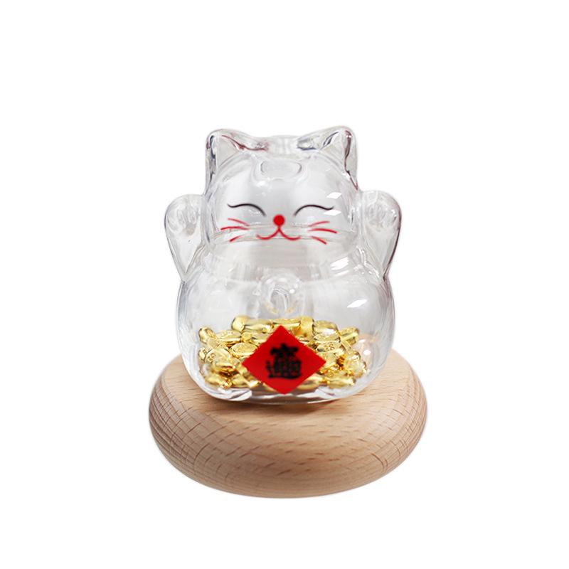 Three-Dimensional High Borosilicate Glass Fortune Cat Coin Bank and Gift Jar.