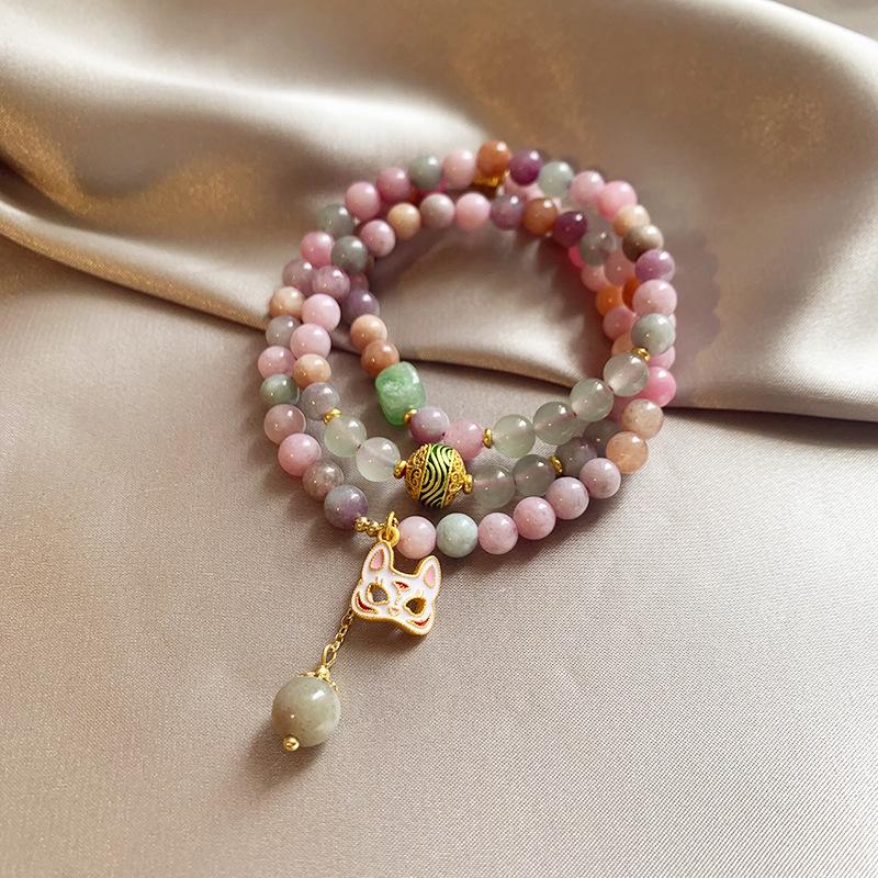 Fox Mask Mixed-color Jade Crystal Bracelet for Women, Delicate, Exclusive, Exquisite String of Beads Hand Rope