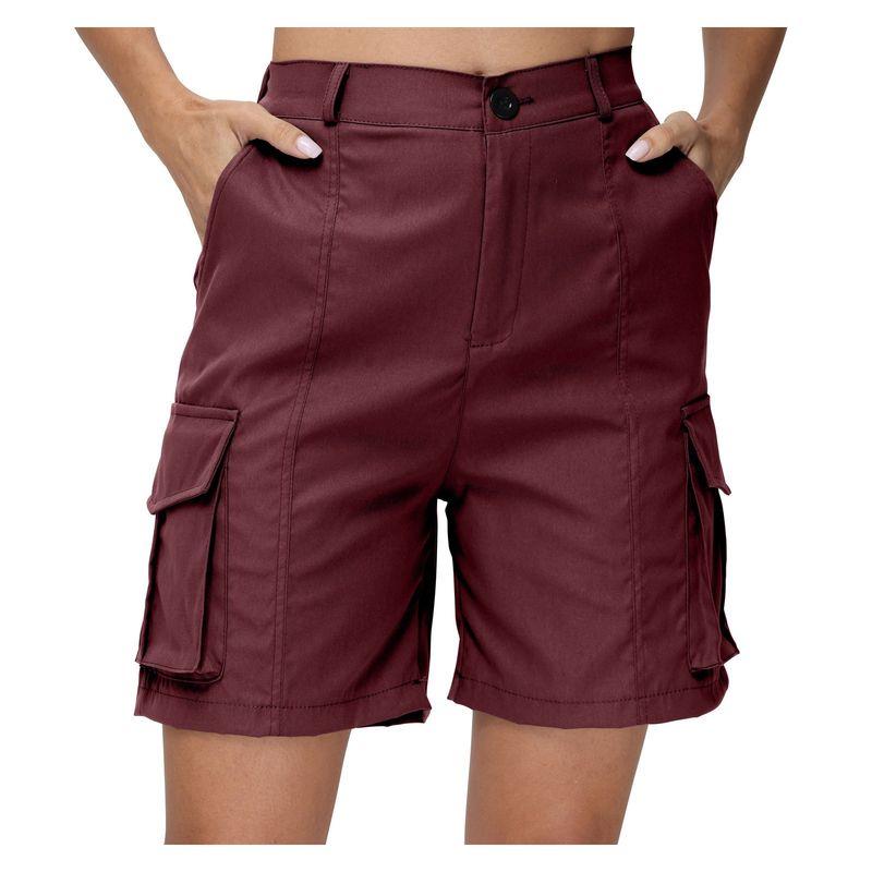 

Women Bermuda Knee Length Long Hiking Shorts with Pockets Burgundy M