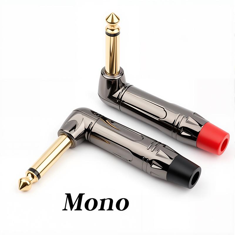 90 Degree Elbow Right Angle Soldering Plug 6.35mm 2/3 Pole Mono / Stereo Jack Connector