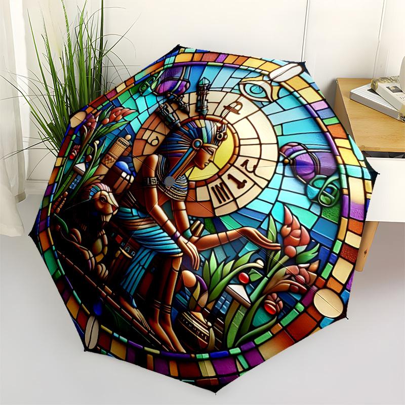 1PC Egyptian Stained Automatic Open/close, All-Season Portable Folding Umbrella for Women & Men yy250919133