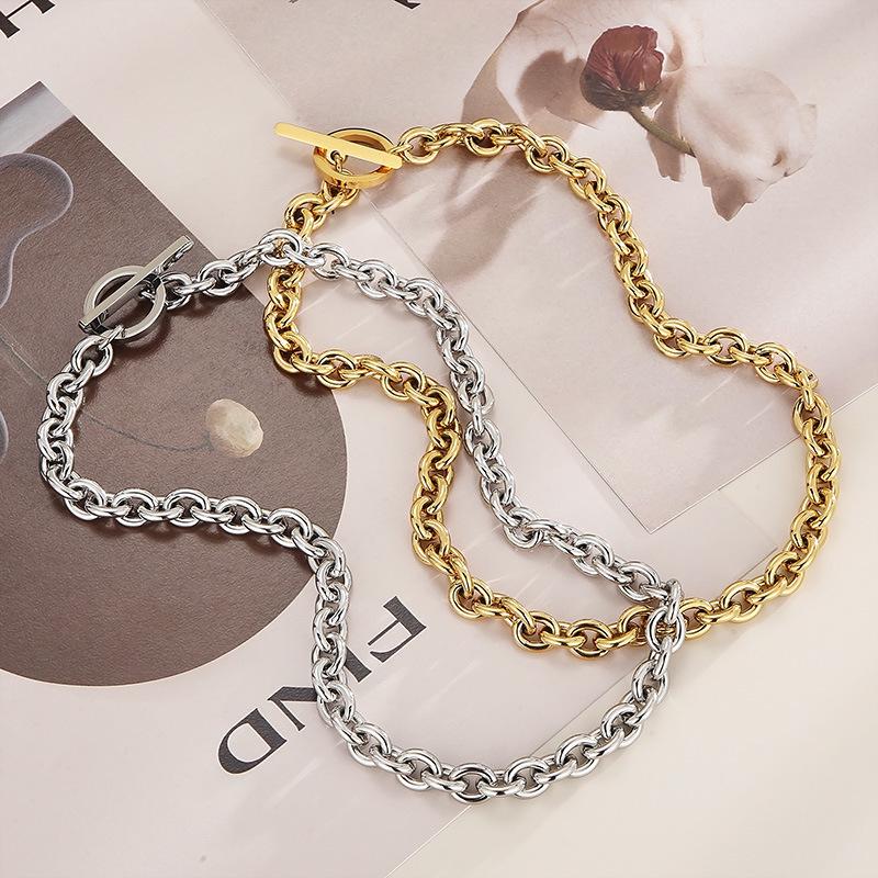 Unisex Exaggerated Titanium Steel Chain Set with OT Buckle - Hip Hop Nightclub Style