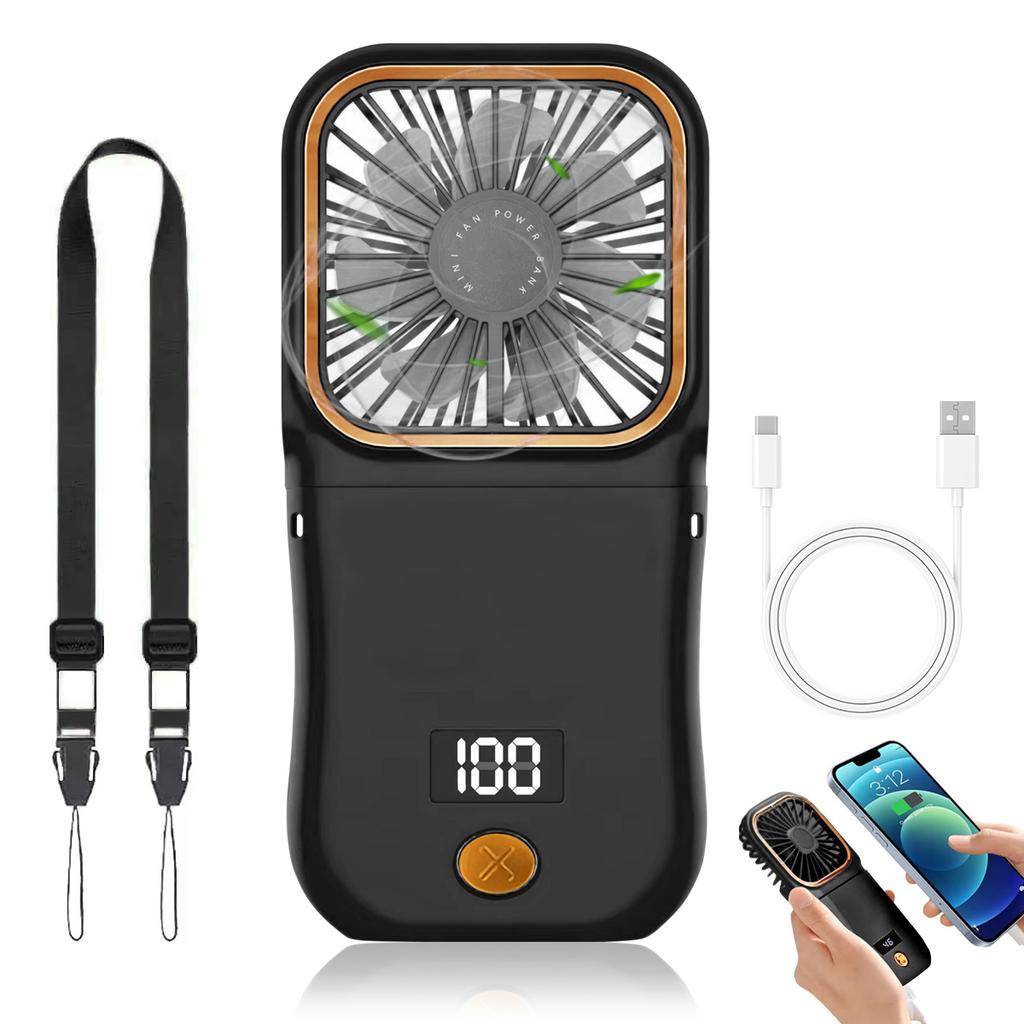 Portable Charging Handheld Fan, Neck Hanging Fan, with Phone Holder, Suitable for Office, Outdoor Camping and Picnicking.