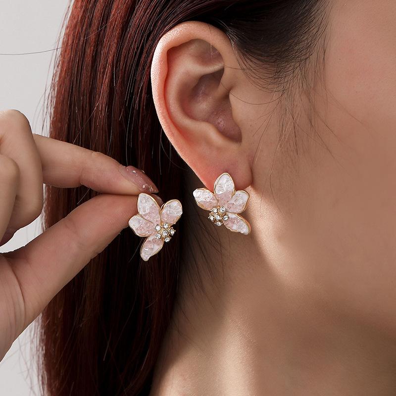 Gradual change butterfly blue crystal pearl earrings summer small fresh high sense fashion earrings