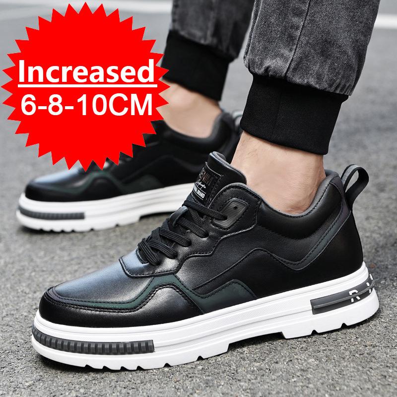 Herren Weiße Lässige Board-Schuhe Leder-Obermaterial Modisches Design Unsichtbare Erhöhung 8CM Neue Outdoor-Freizeit Rutschfest Weiche Lässige Schuhe