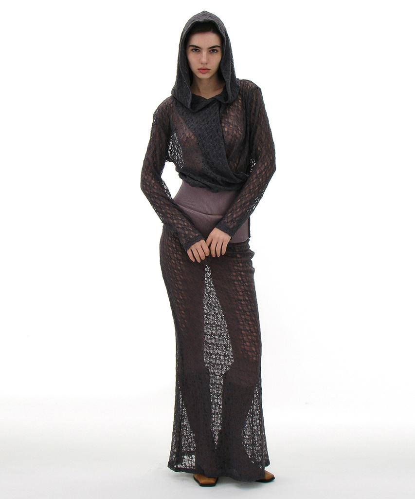 Partimento Woman Lace Flare Maxi Skirt_Charcoal