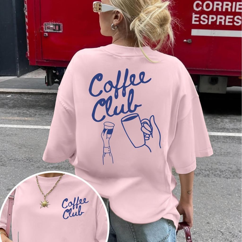 Plus Size Summer Womens Retro Coffee Print TShirt Cotton Breathable Stylish Versatile Street Style Oversized
