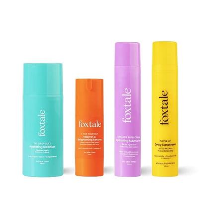 Foxtale Gel de Curățare pentru Față-100 ml, Ser pentru Față cu Vitamina C- 30 ml, Cremă Hidratantă cu Ceramide-50 ml, Protecție Solară Luminoasă SPF 70- 50 ml