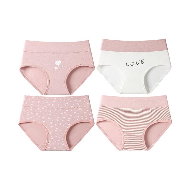 4 шт./набор Милые розовые трусики с принтом сердечек Трусики с высокой посадкой Бесшовные женские трусы Мягкие дышащие Удобные с кружевной отделкой Нижнее белье L розовый