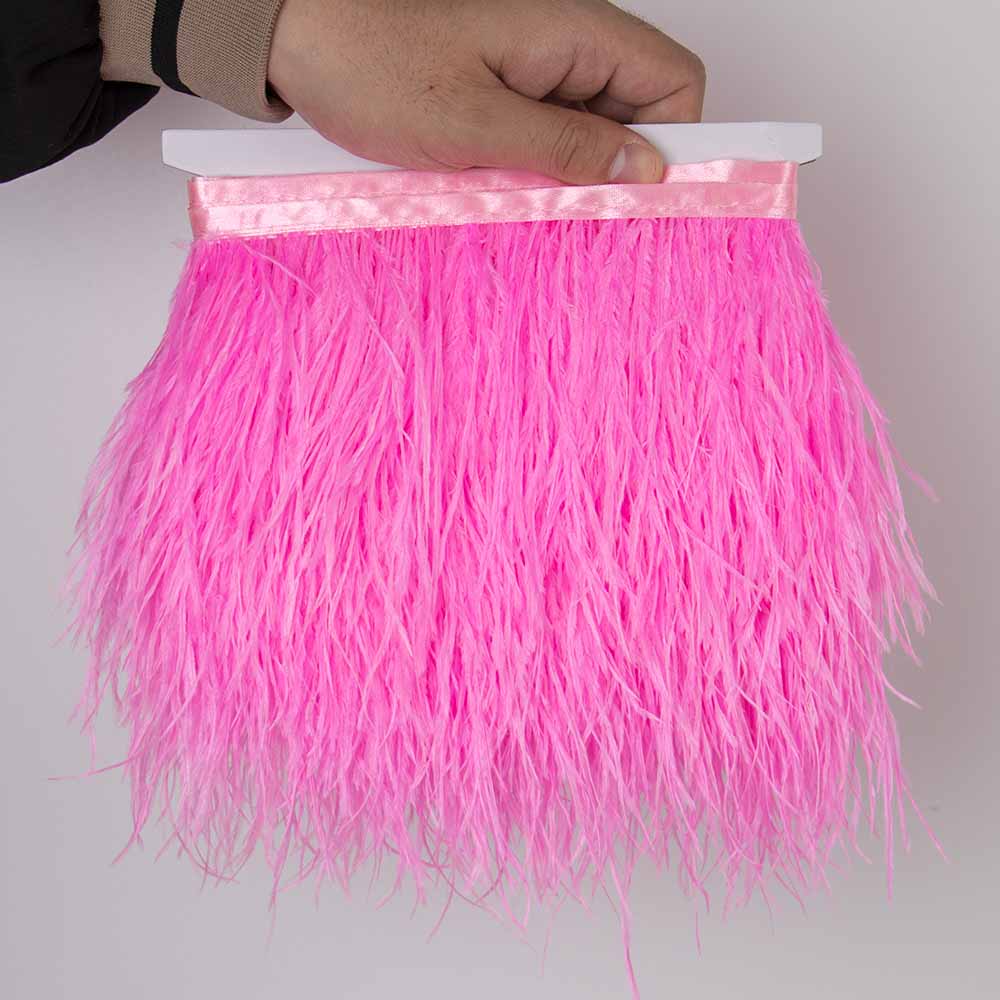 1Meter Red Ostrich Feathers Trim on Tape Ribbon Fringe 8-10cm Fabric Skirt Sewing Trimmings Feather Dress Clothes Decoration