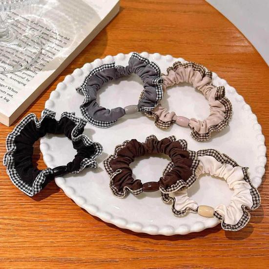 5Pcs Hair Ties High Elasticity Double-Layer Plaid Lace Seaming Hair Ropes Retro French Style Soft Fabric Hair Accessories