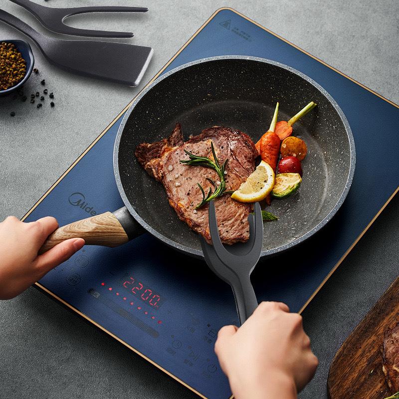 2-in-1 Nylon-Griff-Wenderzange mit Eierspatel und Steakzange Pfannenwender Küchenwerkzeuge Kochzubehör