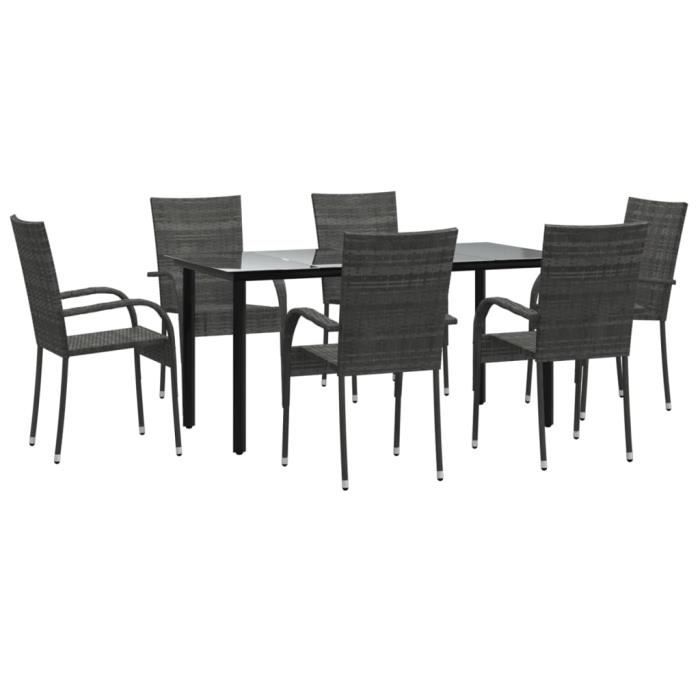 3156665 vidaXL Ensemble à dîner de jardin 7 pcs Gris Résine tressée