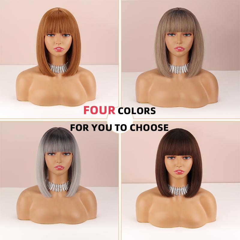 MERISIHAIR Ombre Grey Color Women Fashion Shoulder Length Natural Straight Bob Wig with Bangs Daily Wear Cosplay Synthetic Wig