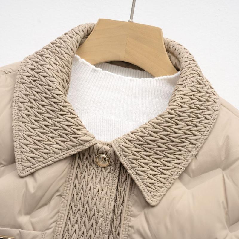 Women's Short Down Jacket - Lightweight White Duck Down Embossed Coat for Fall
