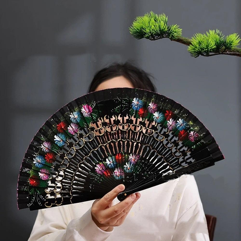 

Classic Hand-painted Fan Colorful Chinese Style Fan Spanish Wood Fan Party Wedding Supplies чёрный