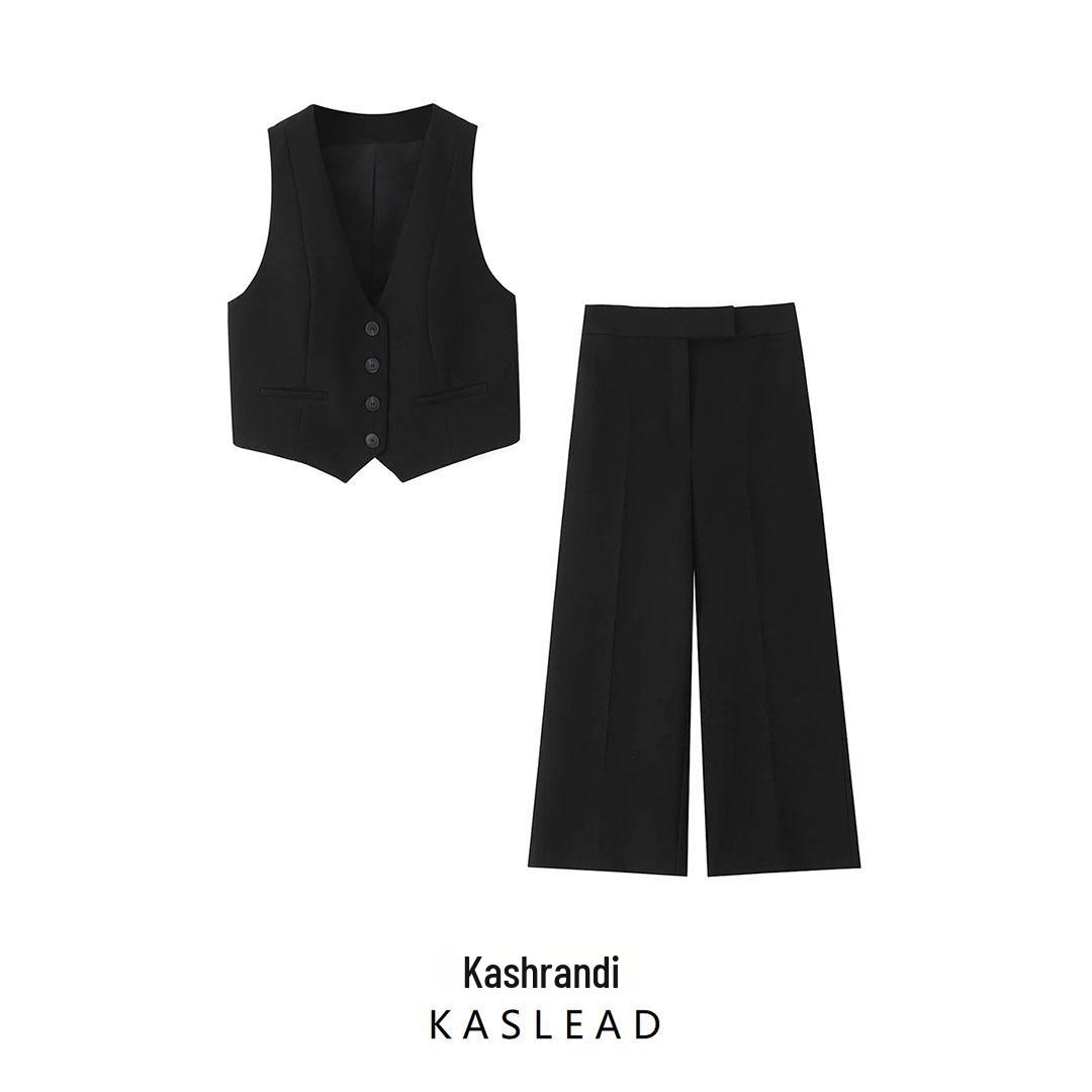 

Spring 2025 Women s European & American Style Sleeveless Vest and Long Pants Set M