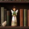 Hand-carved Decoration Vintage Floral Figurine Ornament, Hand Carved Flower Angel Statue, Decorative Figure with Wings Home Table for Living