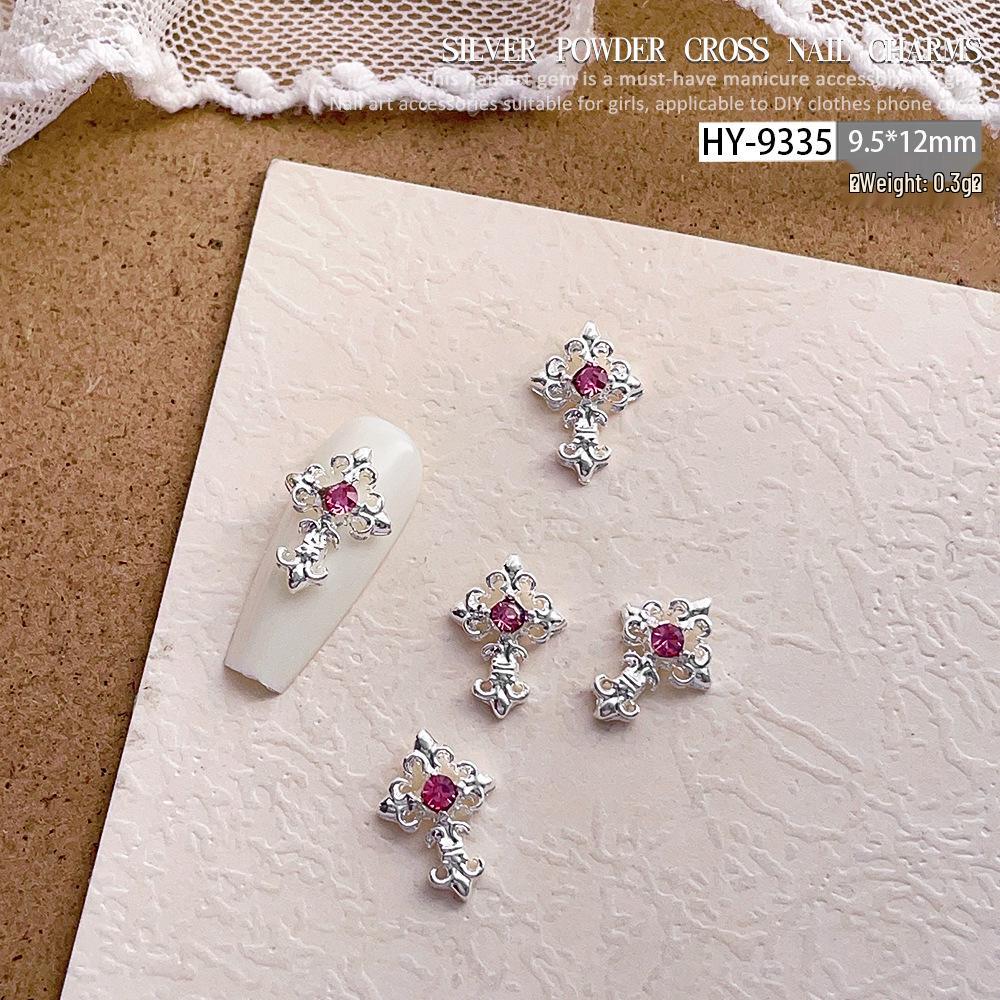 Pink Rhinestone Cross Nail Art Decorations: Multiple Styles of Wearable Metal Nail Accessories