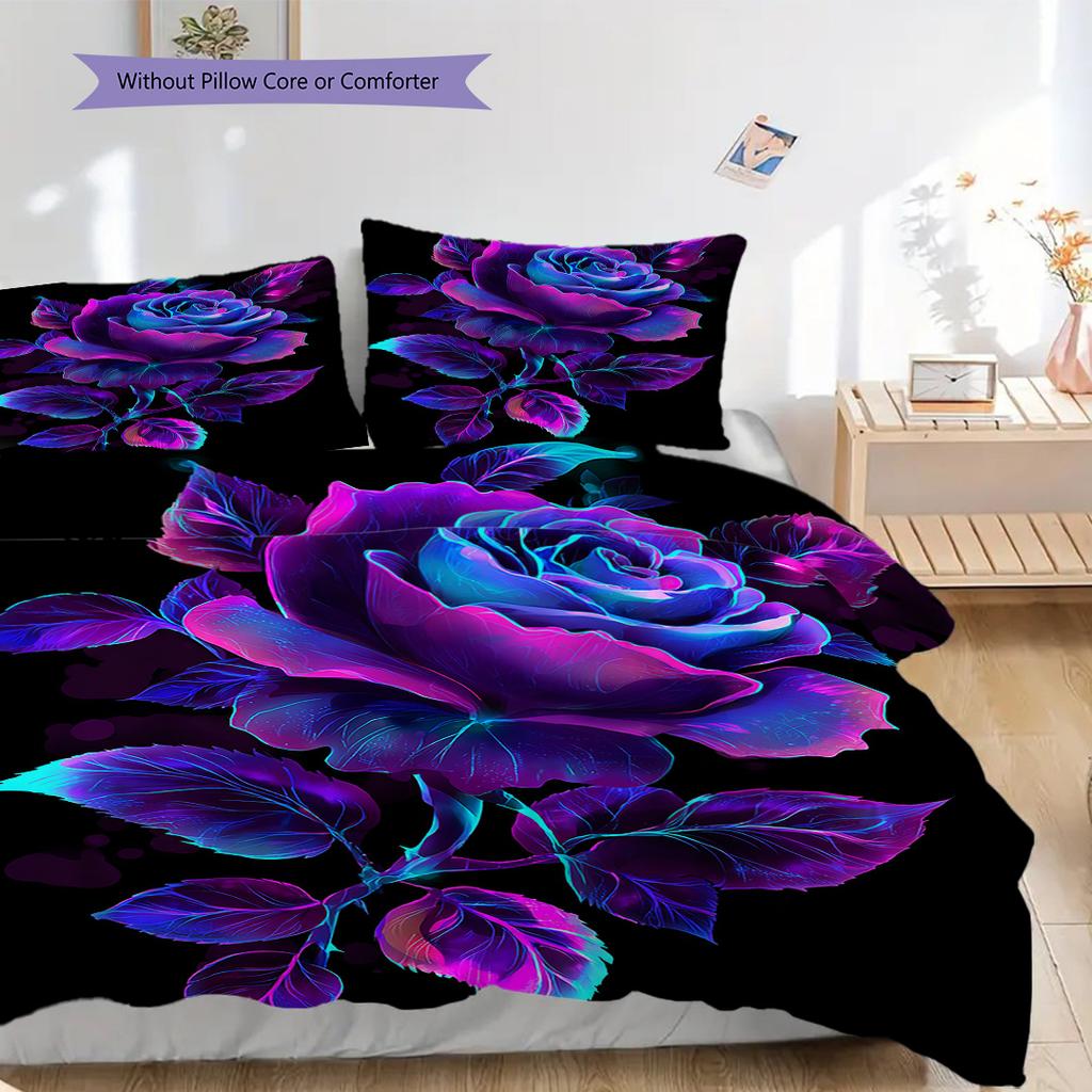 Rose Pattern Bedding Quilt Set Quilt Cover Pillowcase Home Decoration Birthday Gift (1 * Duvet Cover + 2 * Pillowcase, Without Core)