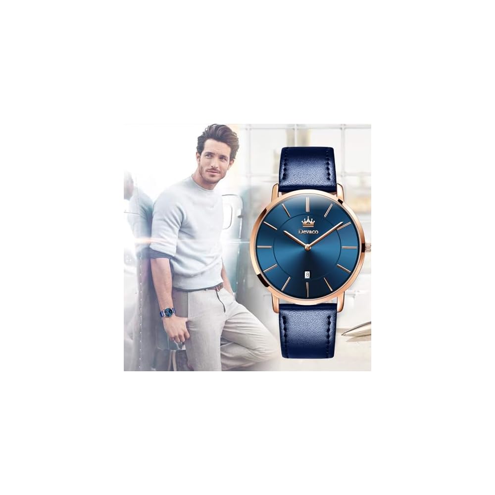 Men's Ultra-Thin 6.5mm Casual Business Watch Japanese Quartz Movement 40mm Leather Band
