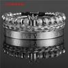European and American retro crown woven bracelet, Roman letter stainless steel mesh open bracelet set three pieces men