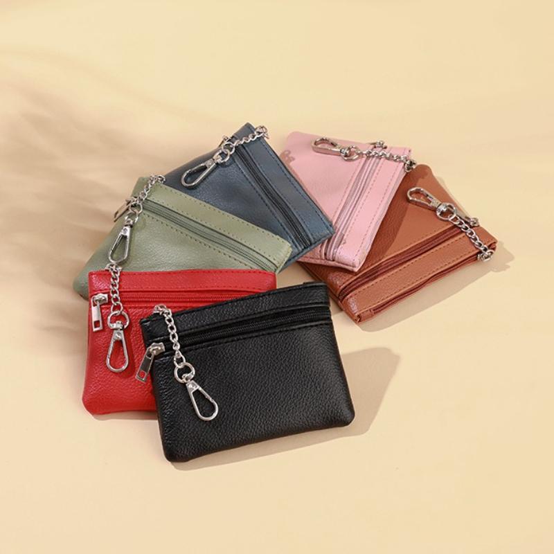 PU Leather Mini Coin Purse Double Layer Large Card Bag Handmade Zipper Wallet Car Key Case Short Lady Wallet Key Case