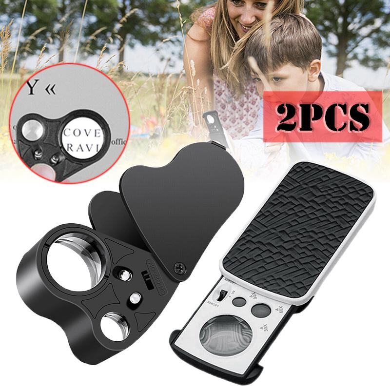 

PDTO 2 шт. выдвижная + складная увеличительная лупа для ювелирных изделий 30X 60X 90X лупа со светодиодом