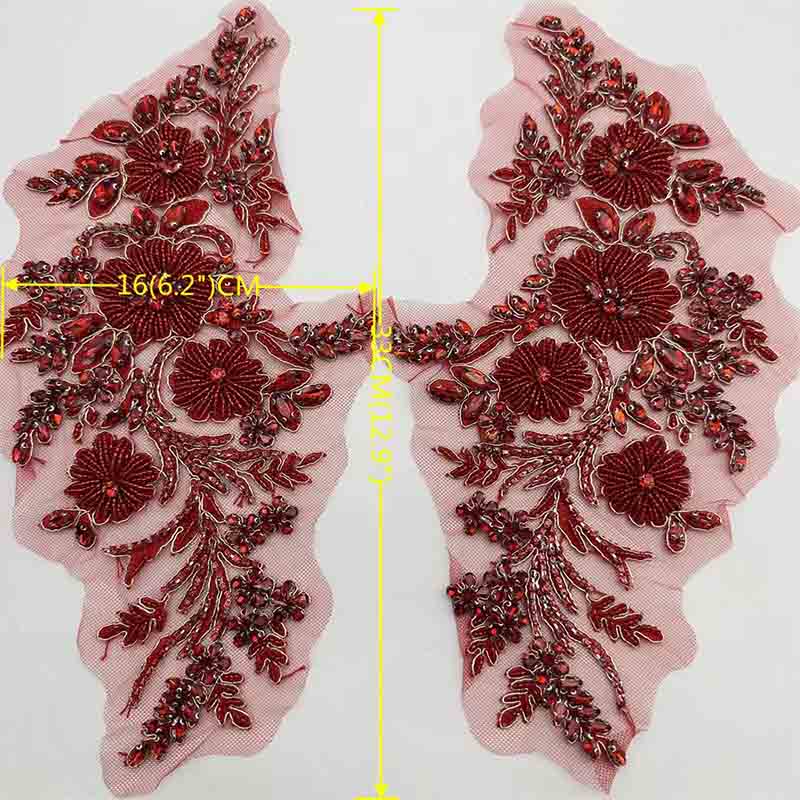 Handmade Diamond Gold Thread 3D Flower Embellishment Sew-On Rhinestones for Wedding Dresses Shoes DIY Projects-Made Felt