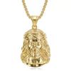 Collana Ciondolo Ritratto Placcato Oro in Acciaio Inossidabile Titanio Dio Gesù Testa Umana con Catena da 3 mm per Uomini Donne Gioielli Hip Hop